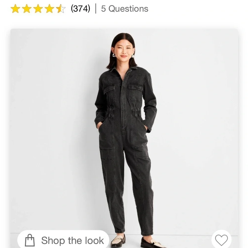 NWOT Women's Long Sleeve‎ Denim Jumpsuit - Universal Thread Washed Black 17